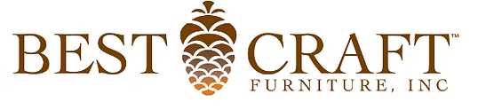 The logo for best craft furniture inc. has a pine cone on it.