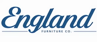 The logo for england furniture co. is blue and white.