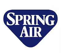 A blue and white logo for spring air