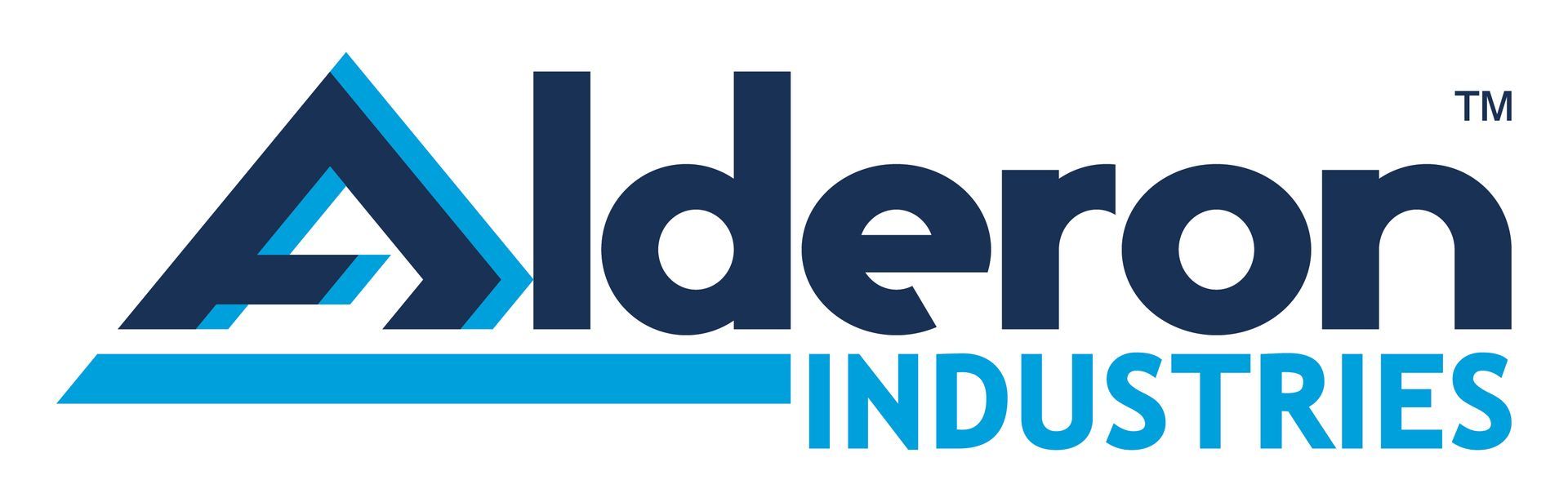 Logo for Alderon Industries: Dark blue text "Alderon", with a blue triangle and light blue base, and "INDUSTRIES" below.