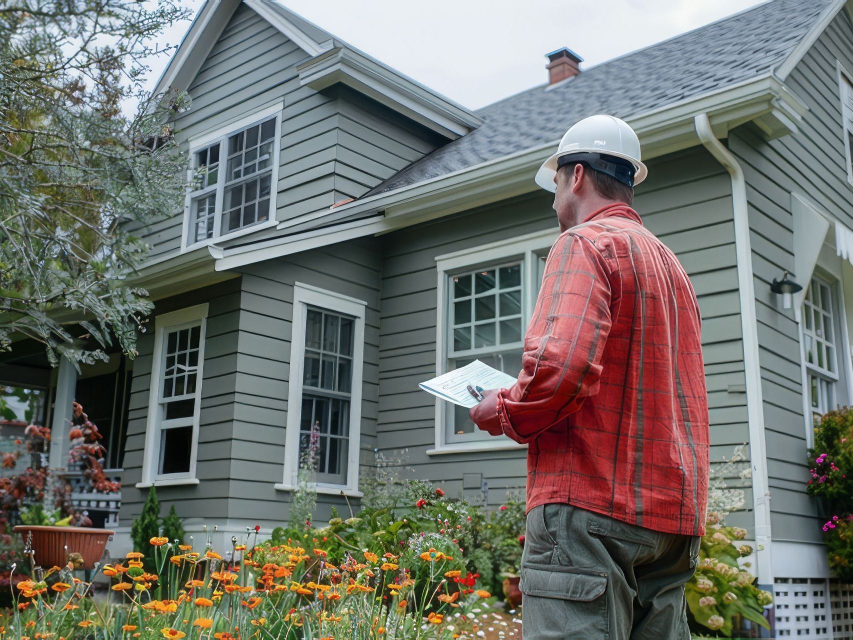 A man inspecting a roof