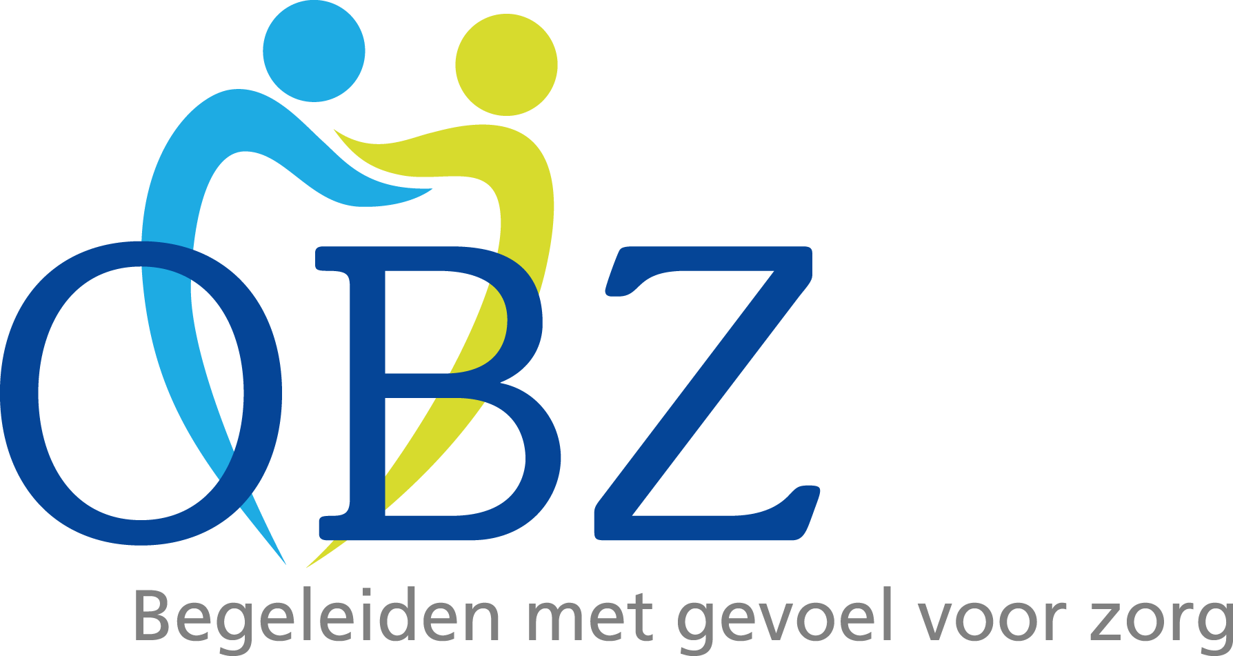 Logo for OBZ, a healthcare organization. It features stylized figures in blue and yellow embracing, with the letters 