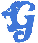 A blue letter g with a lion 's head on it.