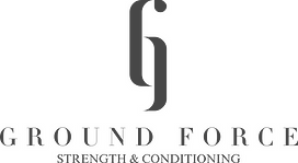 The logo for ground force strength and conditioning is black and white.
