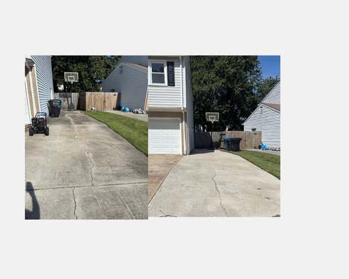 Driveway before and after cleaning. The dirty driveway is on the left, the clean driveway on the right.