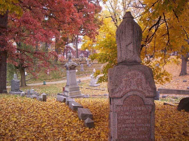 woodland cemetery in fall