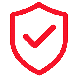 Red shield outline with a checkmark icon