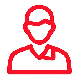 Red outline icon of a person in a suit and tie, shown from the shoulders up.