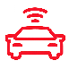 Red car icon with wireless signal above it, indicating connected vehicle technology