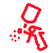 Red outline of a stylized microphone with a small red figure below it on a white background