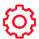 Red gear/cog icon on a white background