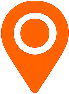Orange location pin icon with a white center circle