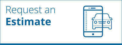 Request an estimate with blue smartphone and car icon.