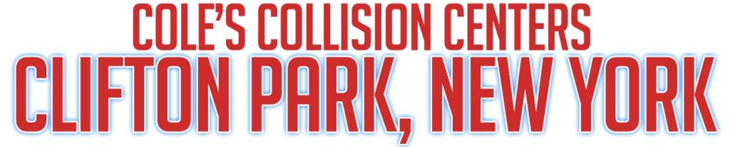 Cole’s Collision Centers logo with Clifton Park, New York in red and gray text