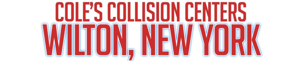 Coles Collision Centers logo with “Wilton, New York” in red text on white background