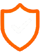 Orange shield icon with a faint gray checkmark inside