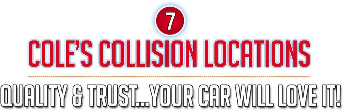 Cole's Collision Locations logo with red title and gray slogan,