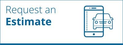 Request an estimate button with a phone and car icon in blue line art