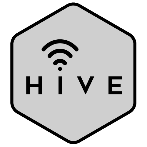 The logo for hive is a hexagon with a wireless signal on it.