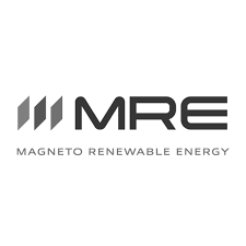 A black and white logo for magneto renewable energy.