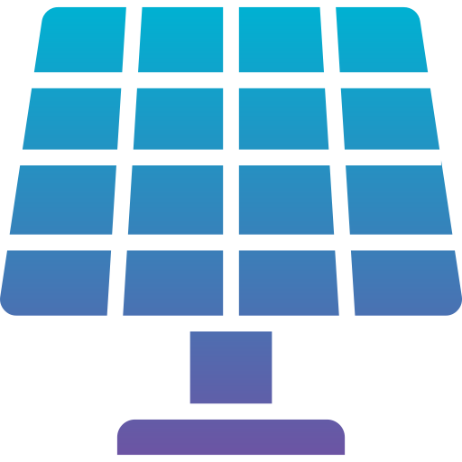 A blue and purple icon of a solar panel on a white background.