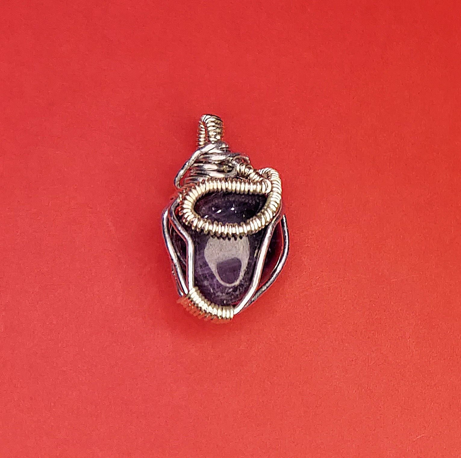 Wire Woven Pendant with Medium Amytheist