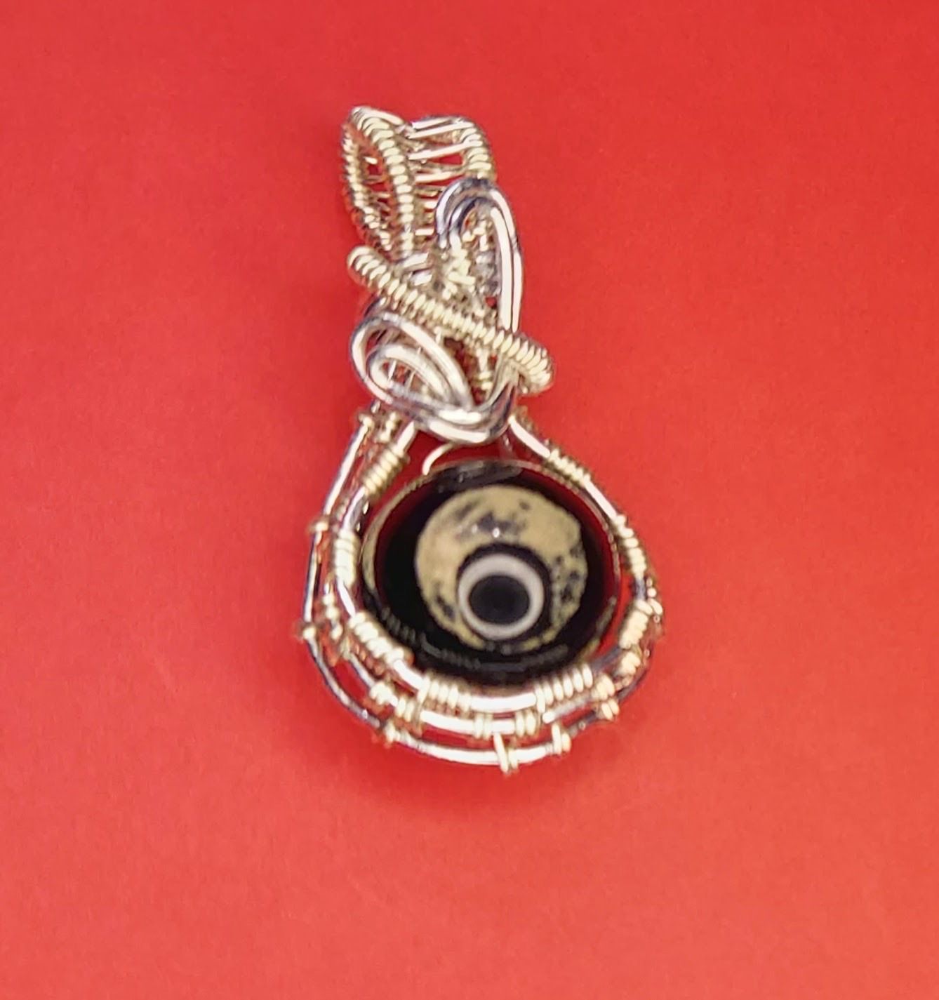 Wire Woven Pendant with Painted Bead