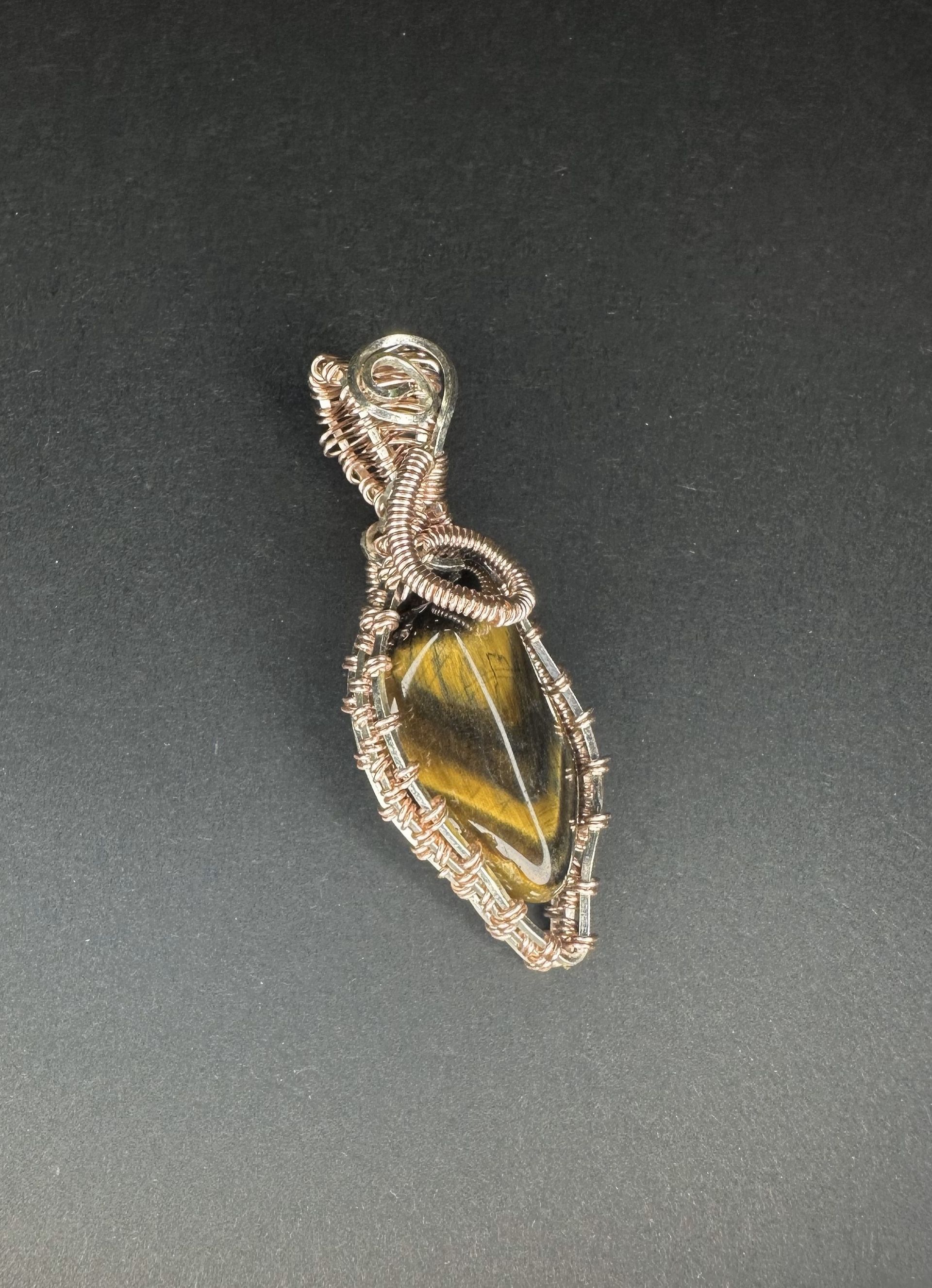 Wire Woven Pendant with Tigers Eye