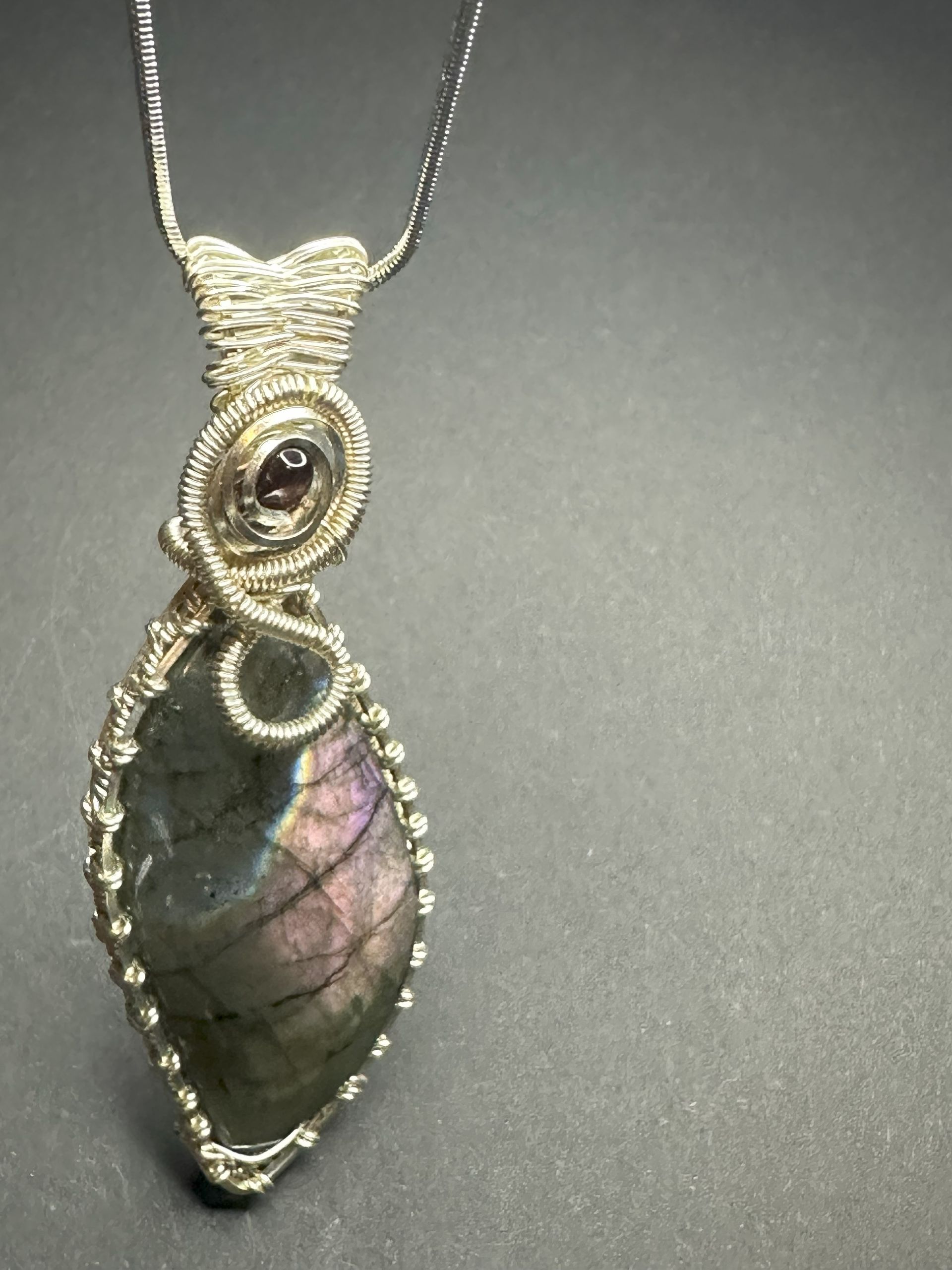 Wire Woven Labradorite with Garnet