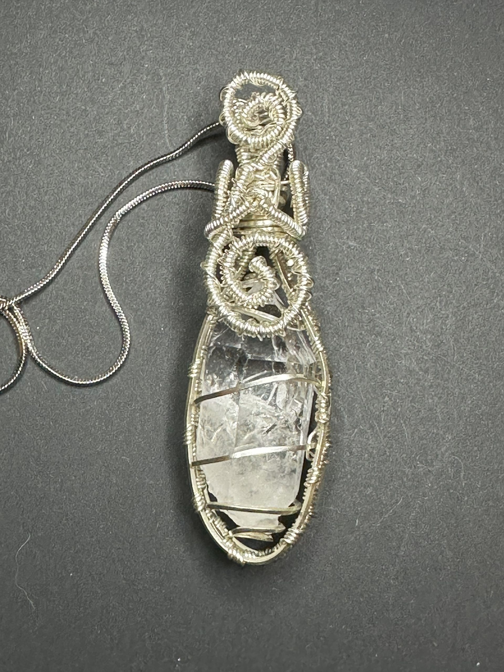 Wire Woven Pendant with Big Clear Quartz