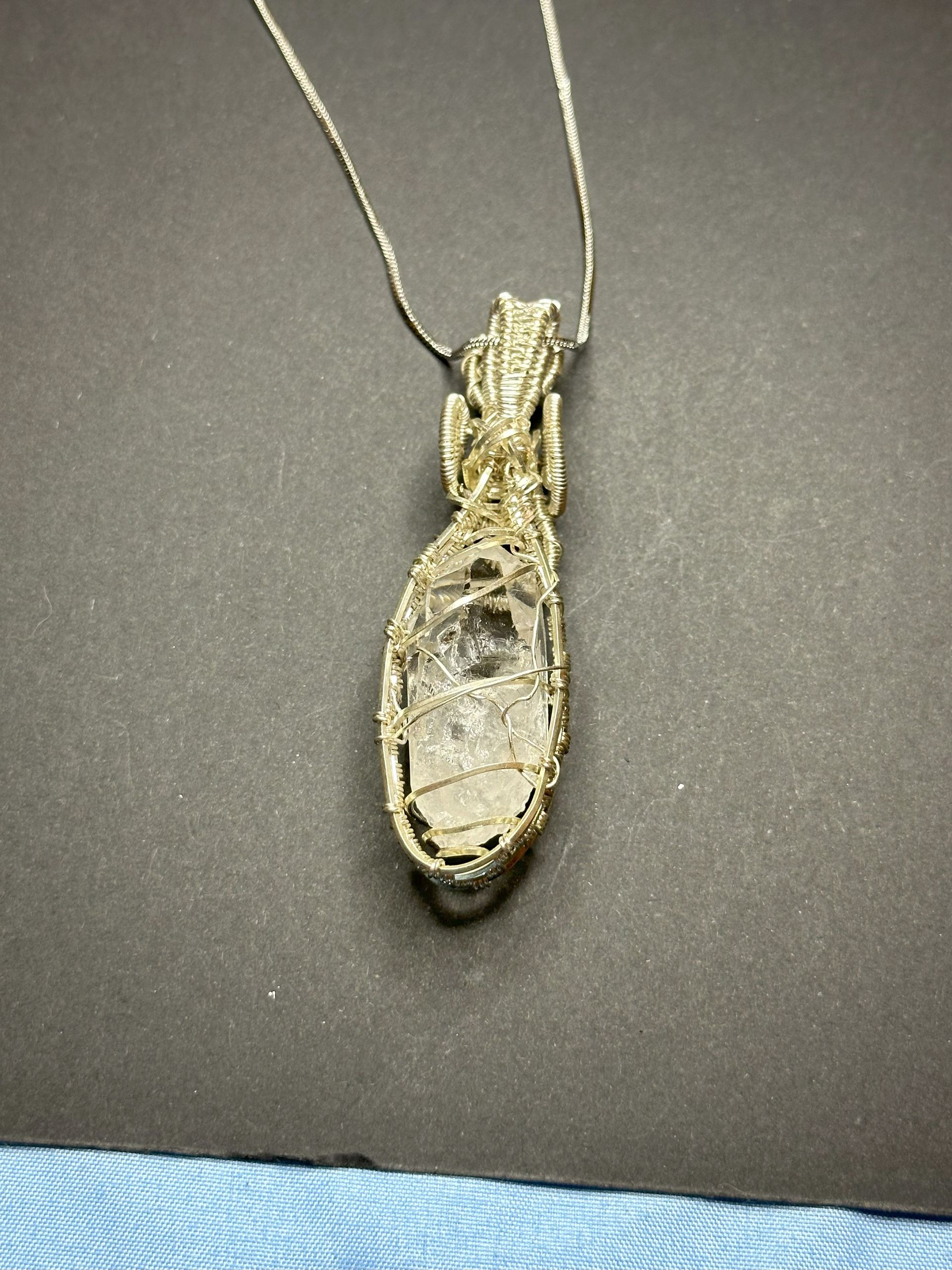 Wire Woven Pendant with Big Clear Quartz