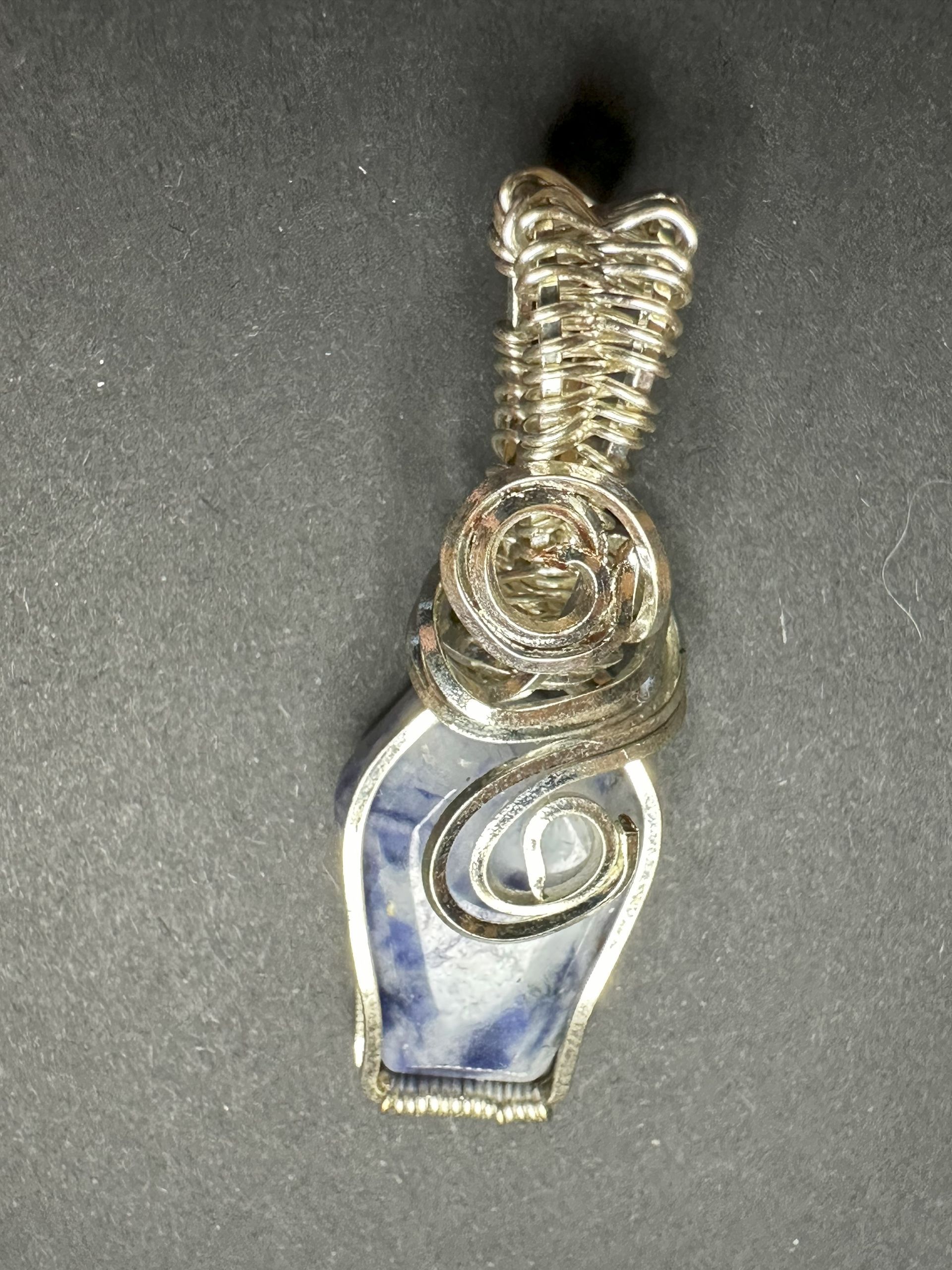 Wire Woven Pendant with small Blue Sodalite
