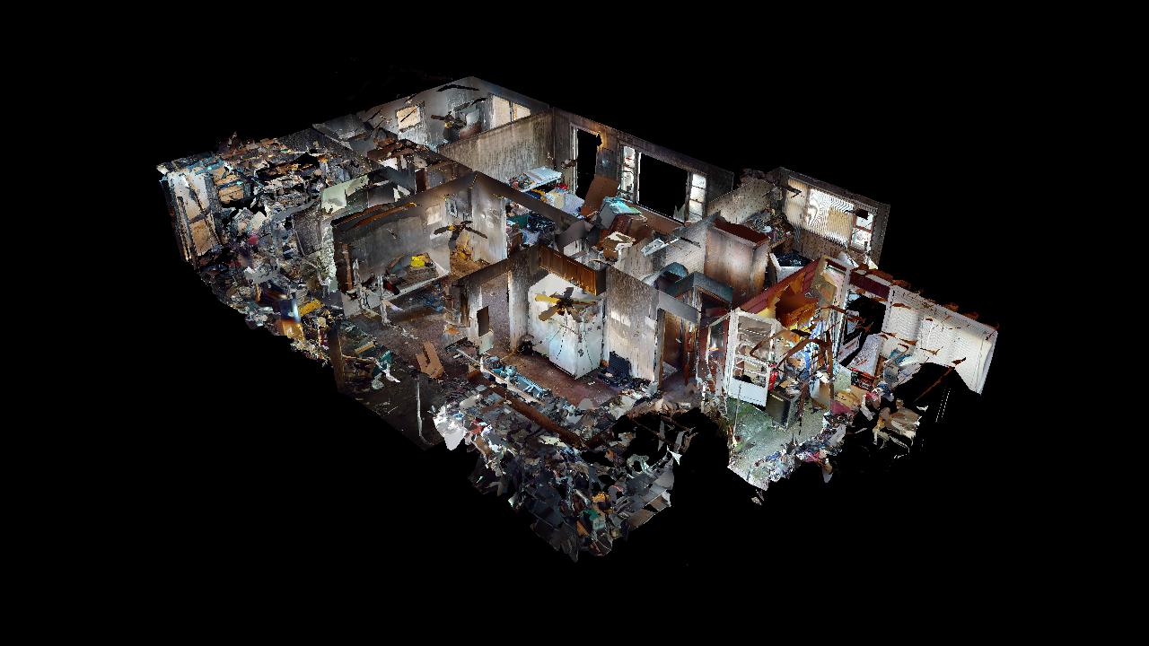 A 3d model of a house on a black background.