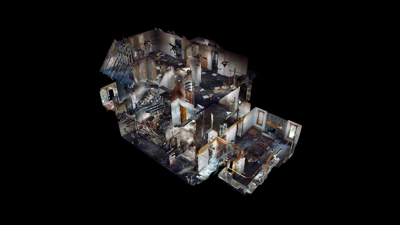 A 3d model of a house on a black background.