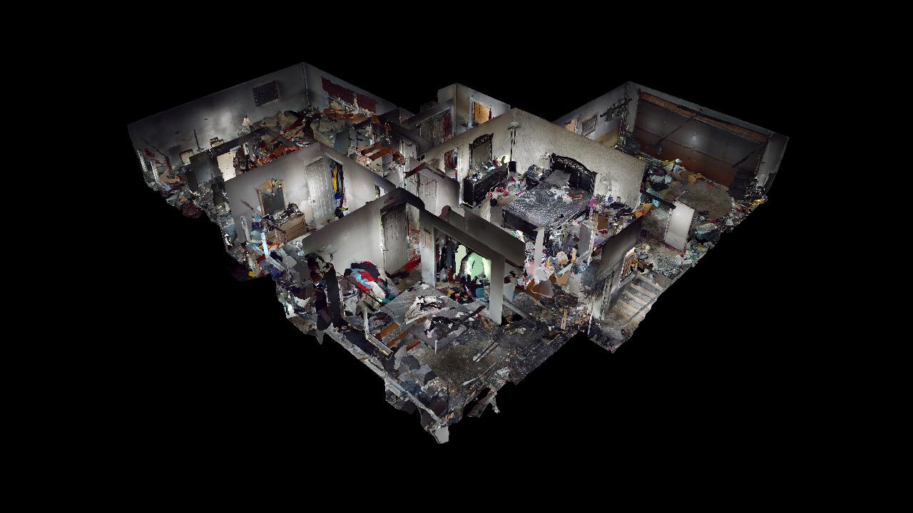 A 3d model of a house with a lot of furniture in it.