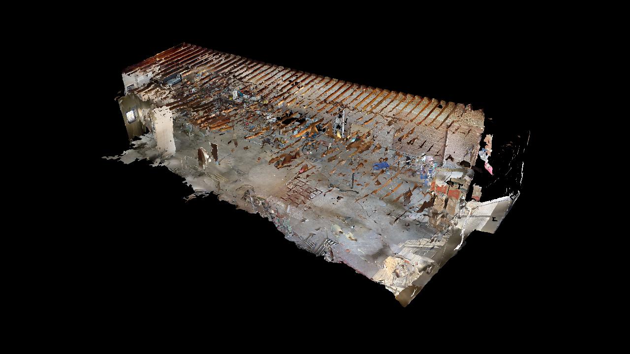 A 3d model of a building on a black background.