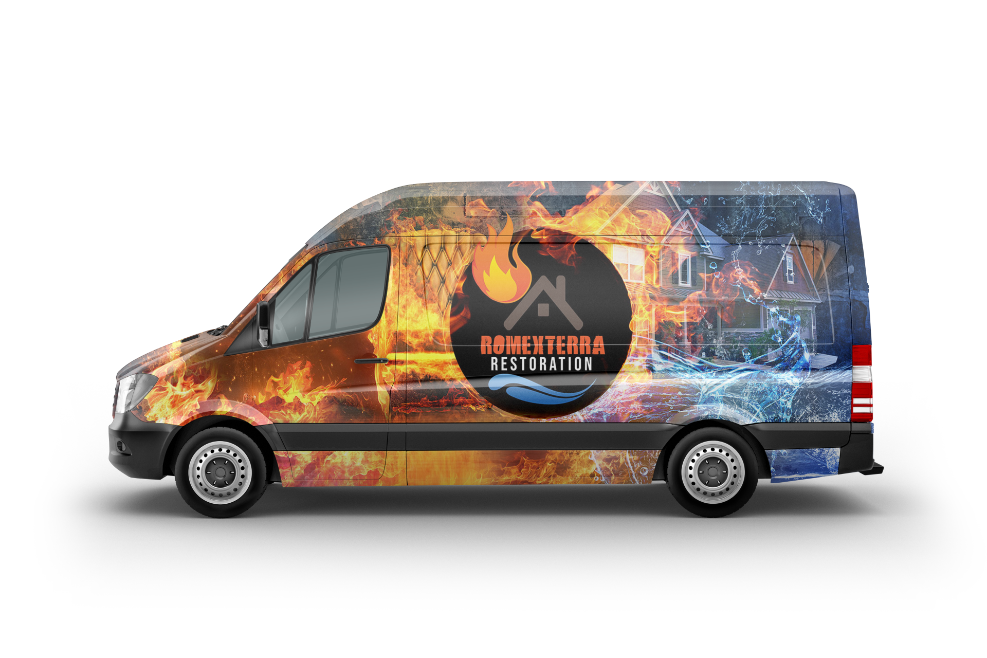 a van with the logo of the fire nation