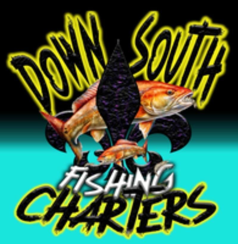 A logo for down south fishing charters with fish on it
