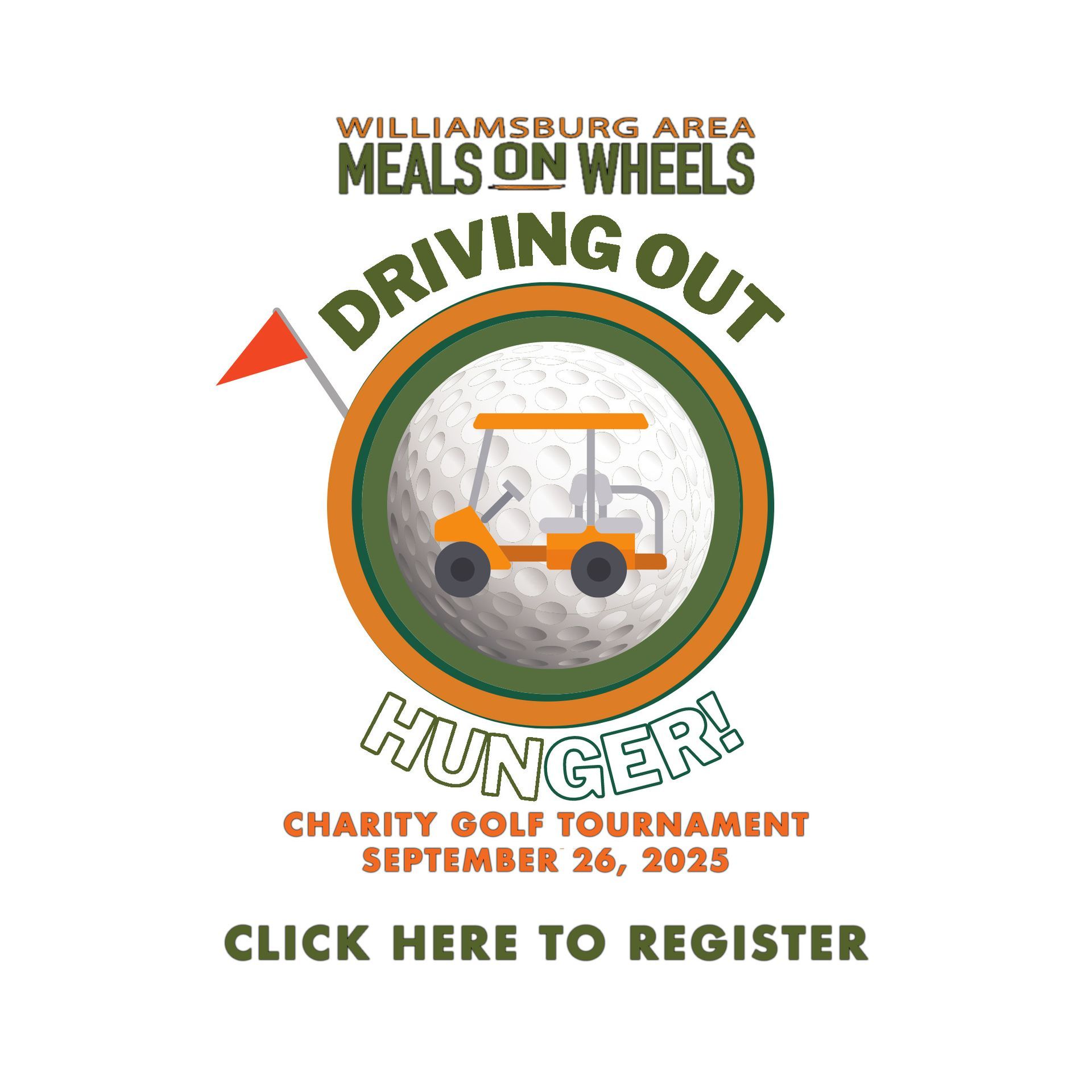 A poster for the williamsburg area meals on wheels golf tournament