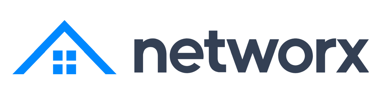Blue house icon and the word “networx” in dark gray.