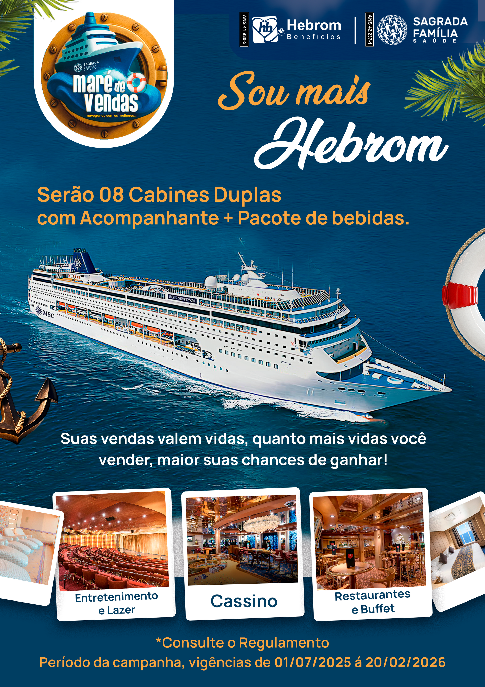 Um pôster de um navio de cruzeiro com um colete salva-vidas.