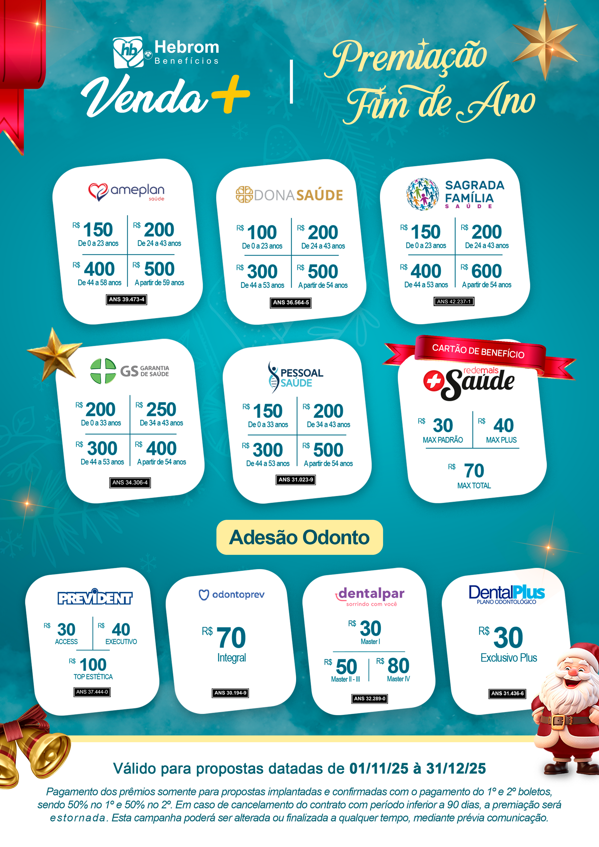 Imagem promocional com fundo azul mostrando planos com adesão empresarial, apresentando preços fixos mensais para empresas.