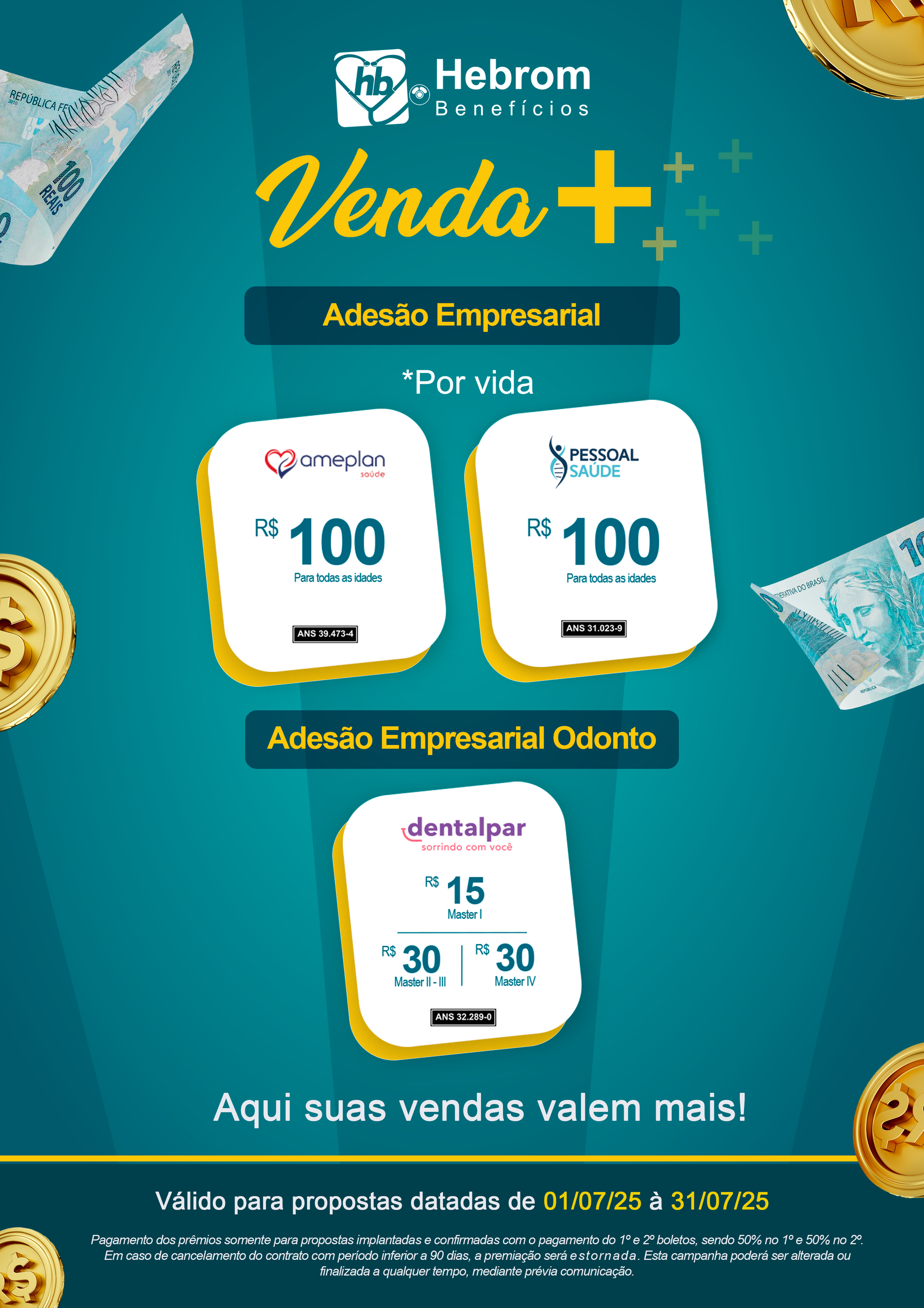 Imagem promocional com fundo azul mostrando planos com adesão empresarial, apresentando preços fixos mensais para empresas.
