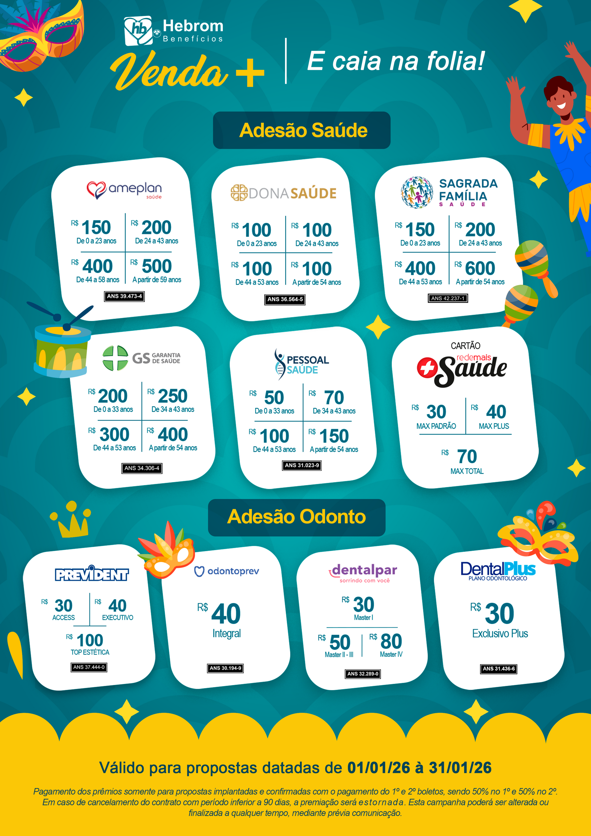 Imagem promocional com fundo azul mostrando planos com adesão empresarial, apresentando preços fixos mensais para empresas.