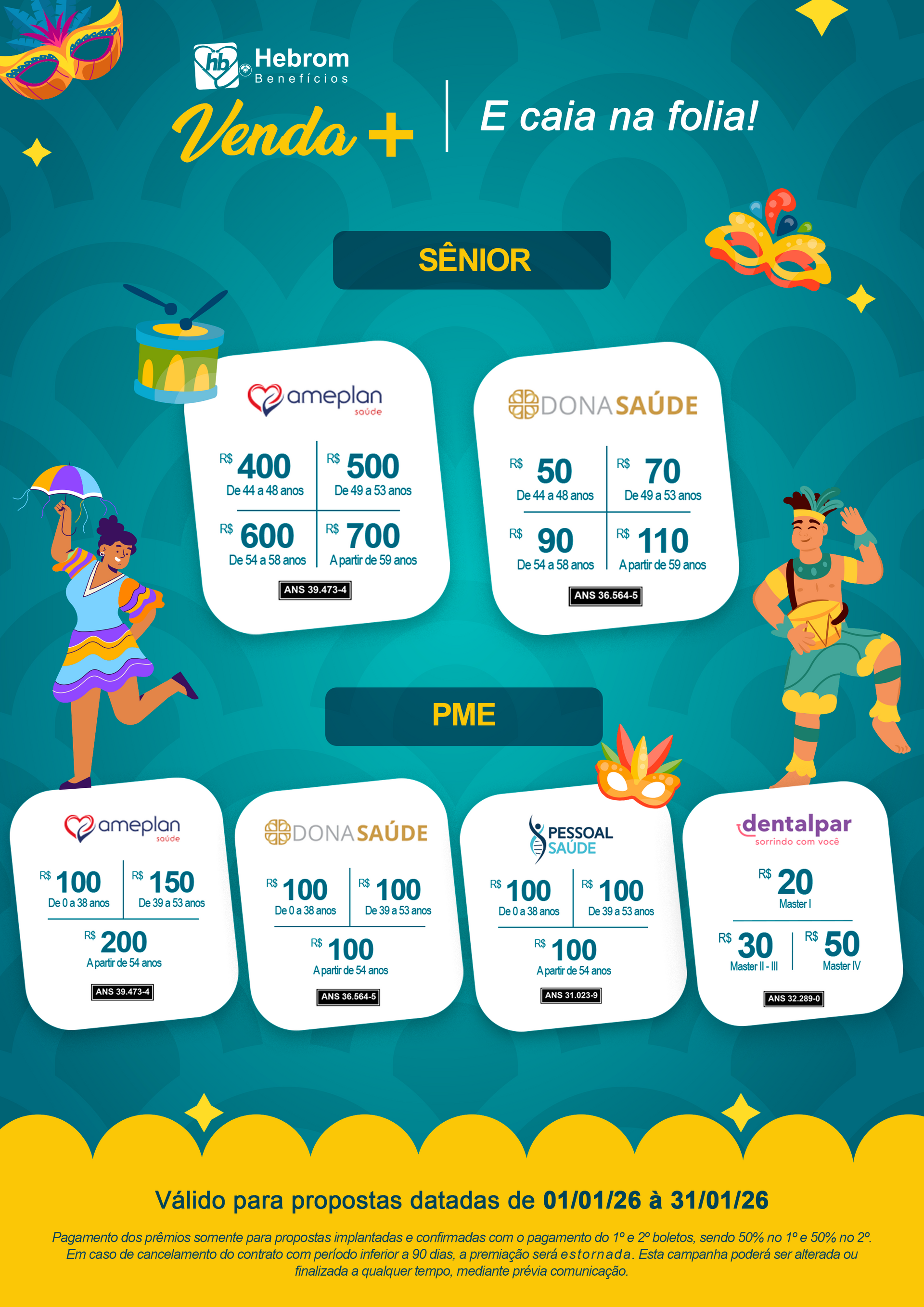 Imagem promocional com fundo azul mostrando planos com adesão empresarial, apresentando preços fixos mensais para empresas.
