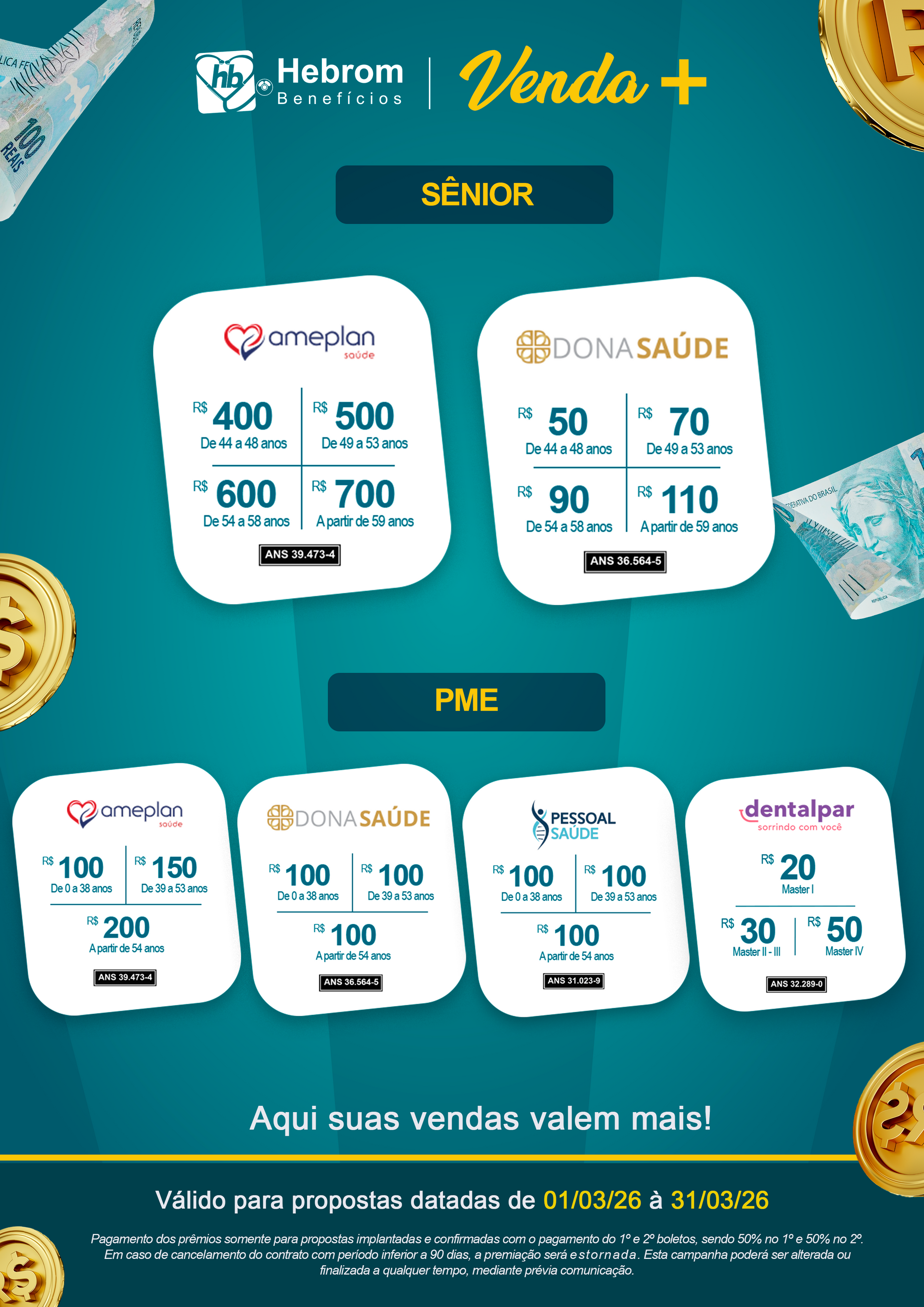 Imagem promocional com fundo azul mostrando planos com adesão empresarial, apresentando preços fixos mensais para empresas.
