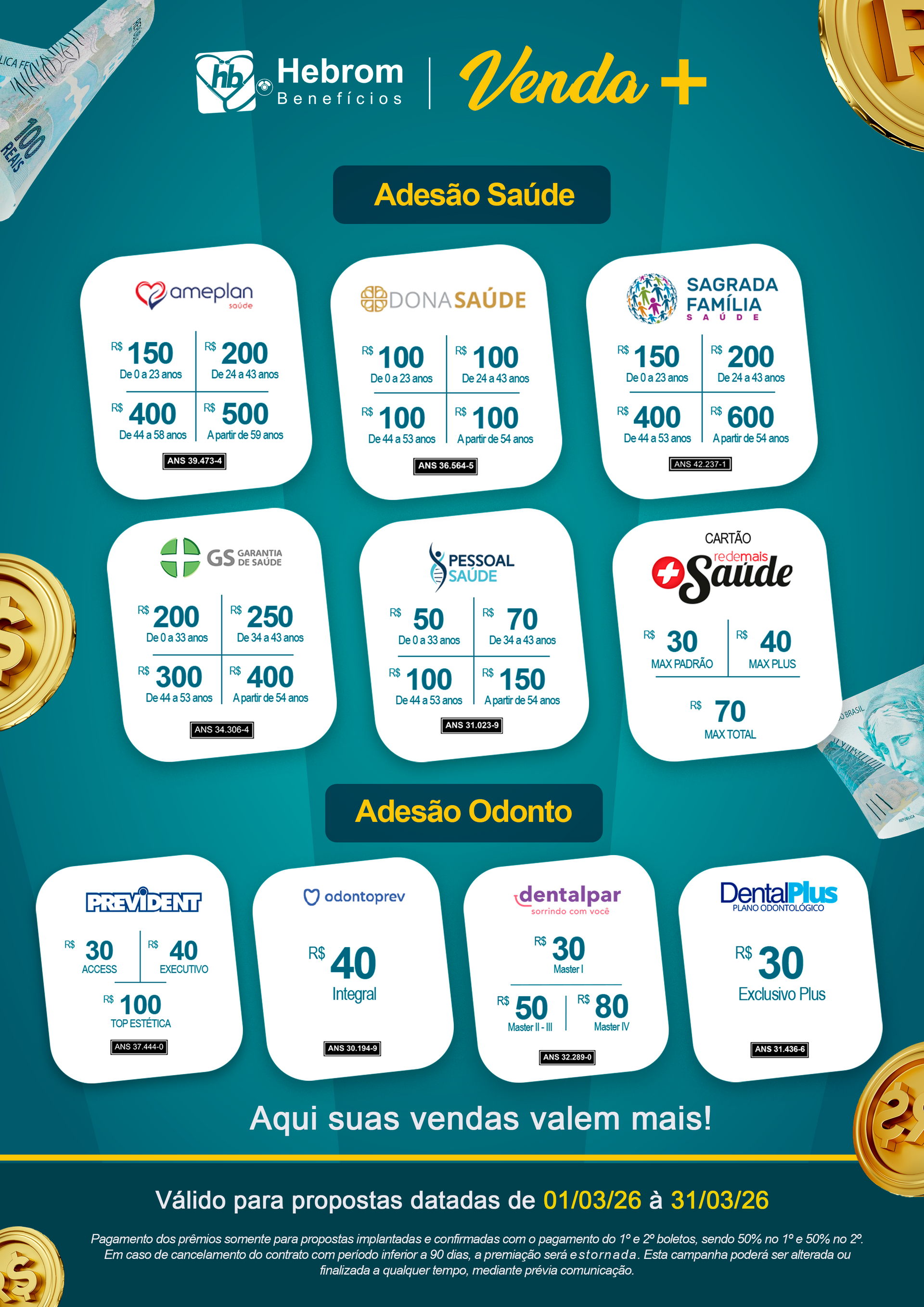 Imagem promocional com fundo azul mostrando planos com adesão empresarial, apresentando preços fixos mensais para empresas.