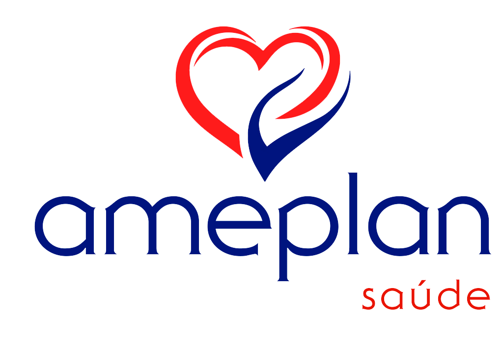 Um logotipo para ameplan saúde com um coração no meio