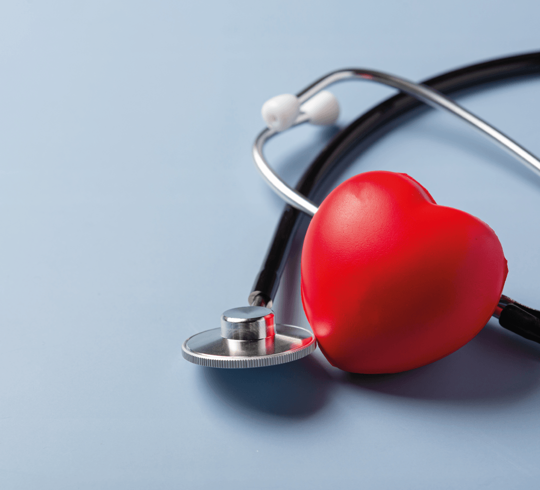 coração e estetoscópio em fundo branco