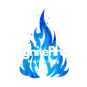 A blue fire with the words `` ignite pro marketing '' written on it.